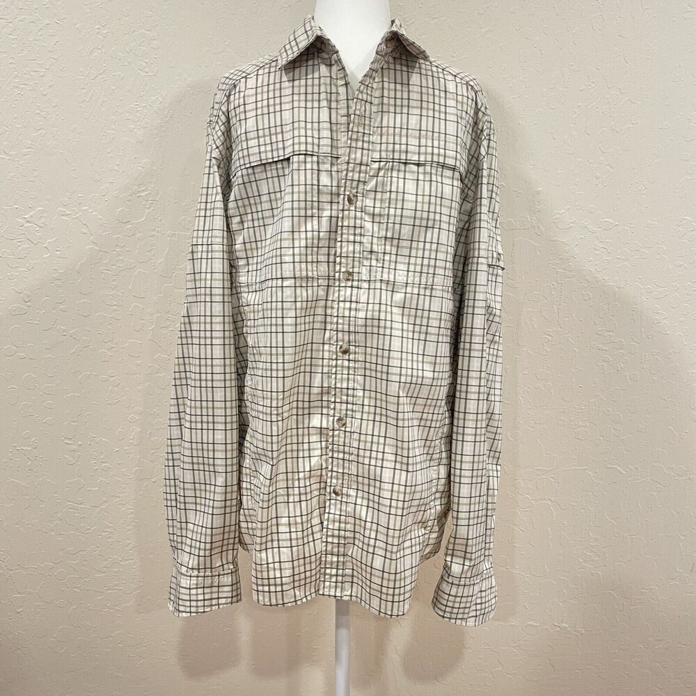 ~ REI Medium Button-Up Hiking Shirt mens brown gray quick dry tech vent stretch~ - Picture 15 of 16
